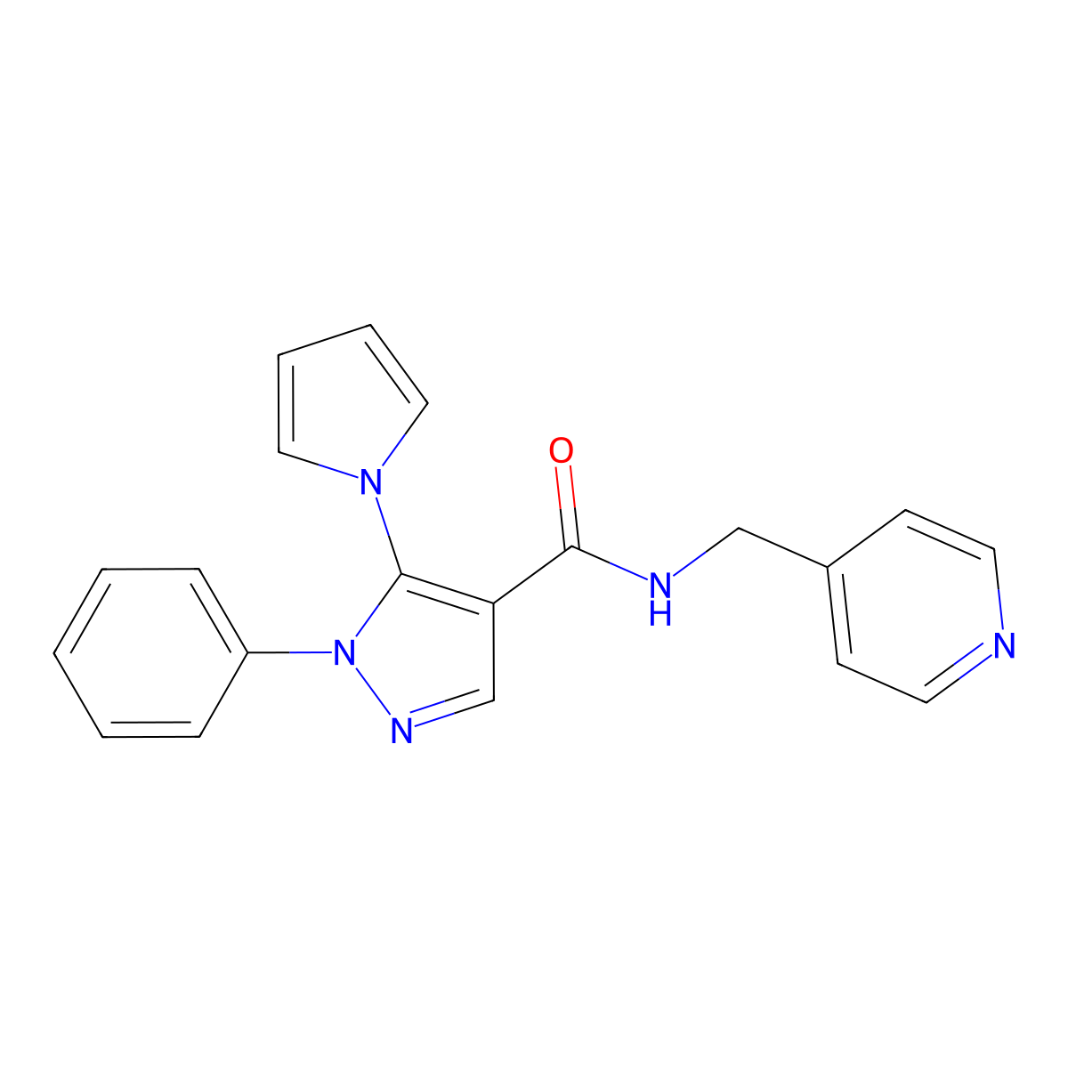 1-phenyl-N-(4-pyridinylmethyl)-5-(1H-pyrrol-1-yl)-1H-pyrazole-4-carboxamide molecular structure, CAS 1190246-78-6