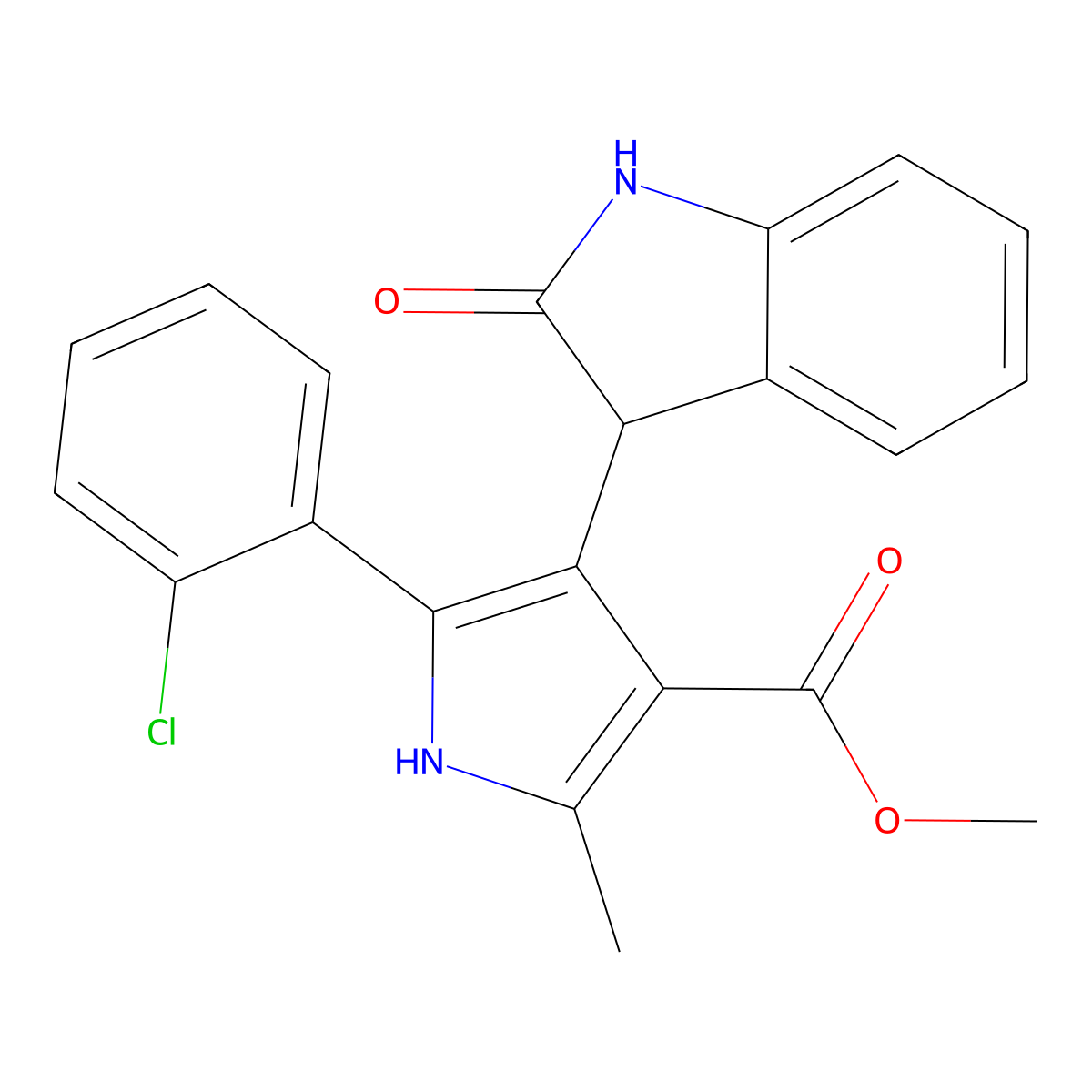 methyl 5-(2-chlorophenyl)-2-methyl-4-(2-oxo-2,3-dihydro-1H-indol-3-yl)-1H-pyrrole-3-carboxylate molecular structure, CAS 1190247-14-3
