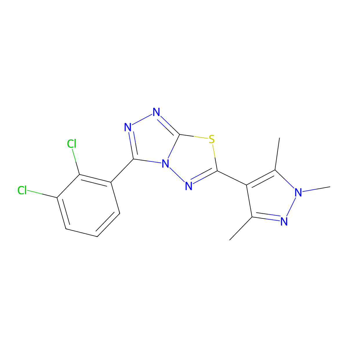 3-(2,3-dichlorophenyl)-6-(1,3,5-trimethyl-1H-pyrazol-4-yl)[1,2,4]triazolo[3,4-b][1,3,4]thiadiazole molecular structure, CAS 1190247-42-7