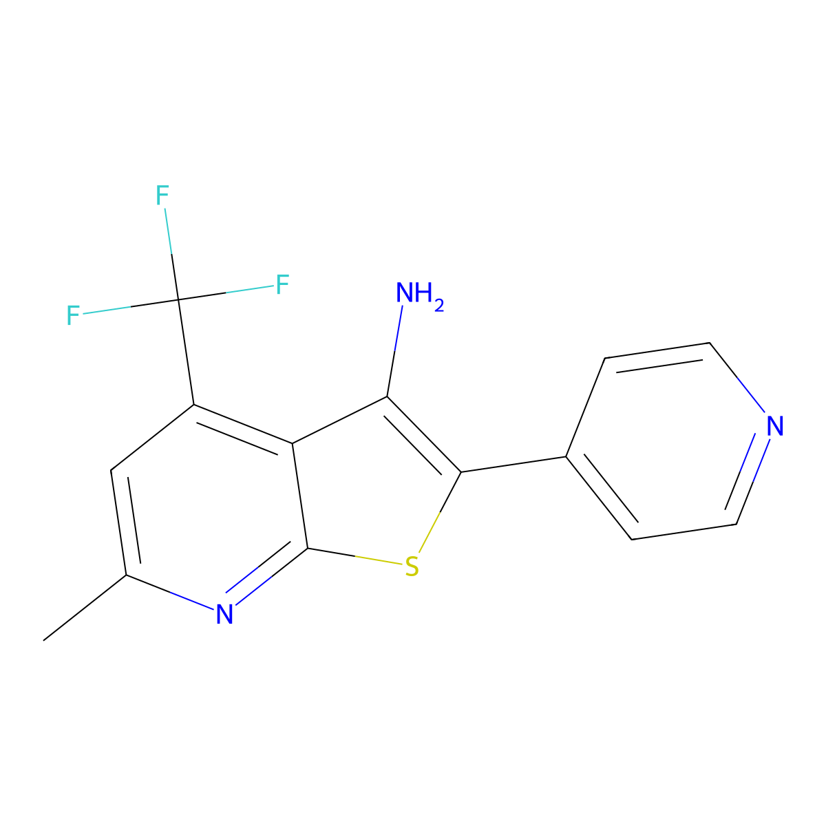 6-Methyl-2-(pyridin-4-yl)-4-(trifluoromethyl)thieno[2,3-b]pyridin-3-amine molecular structure, CAS 1190247-48-3