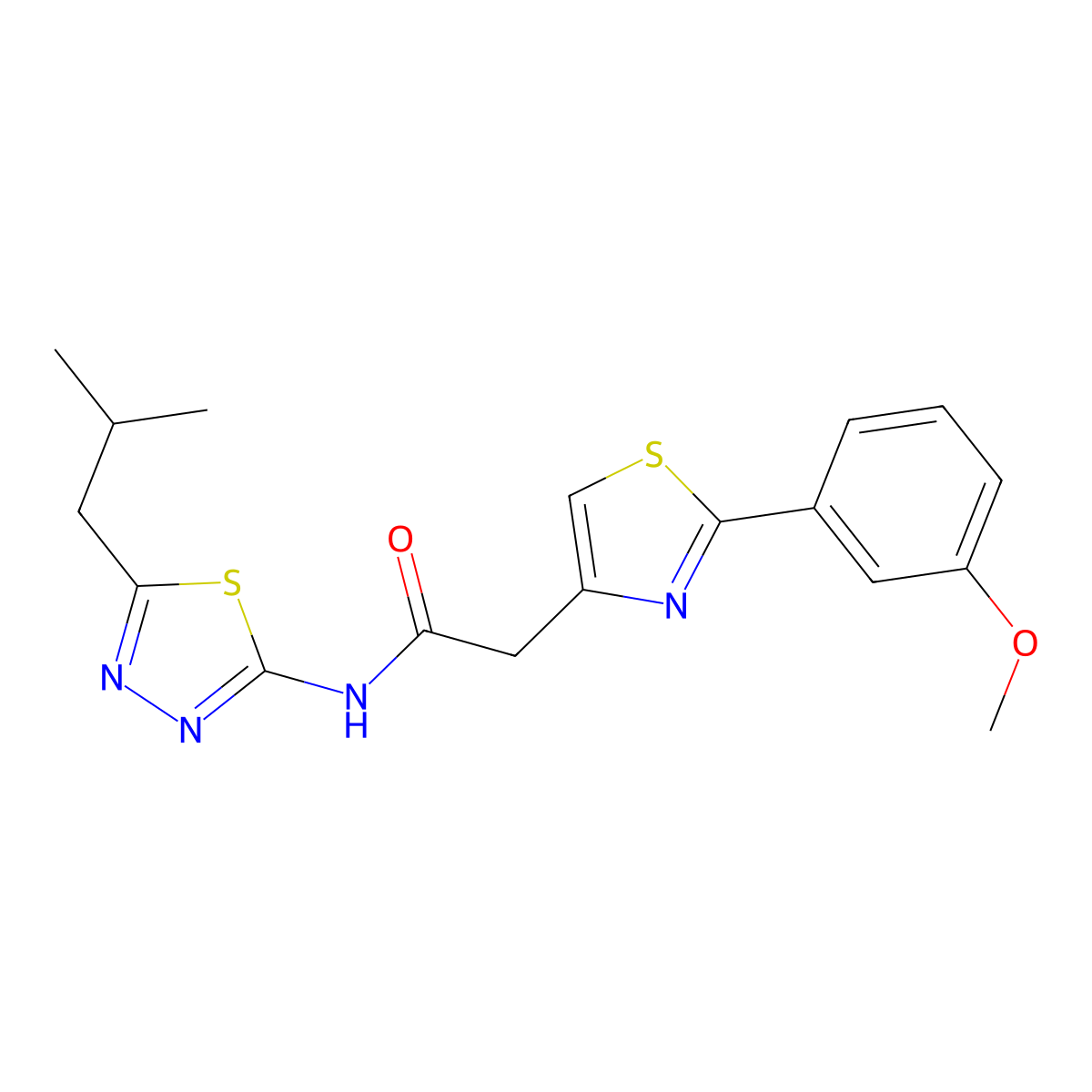 2-[2-(3-methoxyphenyl)-1,3-thiazol-4-yl]-N-[(2E)-5-(2-methylpropyl)-1,3,4-thiadiazol-2(3H)-ylidene]acetamide molecular structure, CAS 1190247-74-5