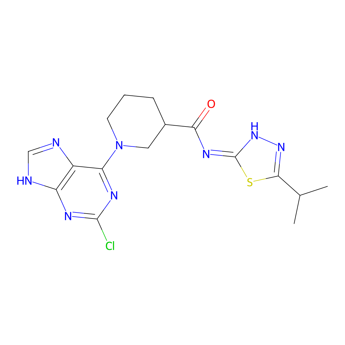1-(2-chloro-9H-purin-6-yl)-N-[(2E)-5-(propan-2-yl)-1,3,4-thiadiazol-2(3H)-ylidene]piperidine-3-carboxamide molecular structure, CAS 1190247-92-7