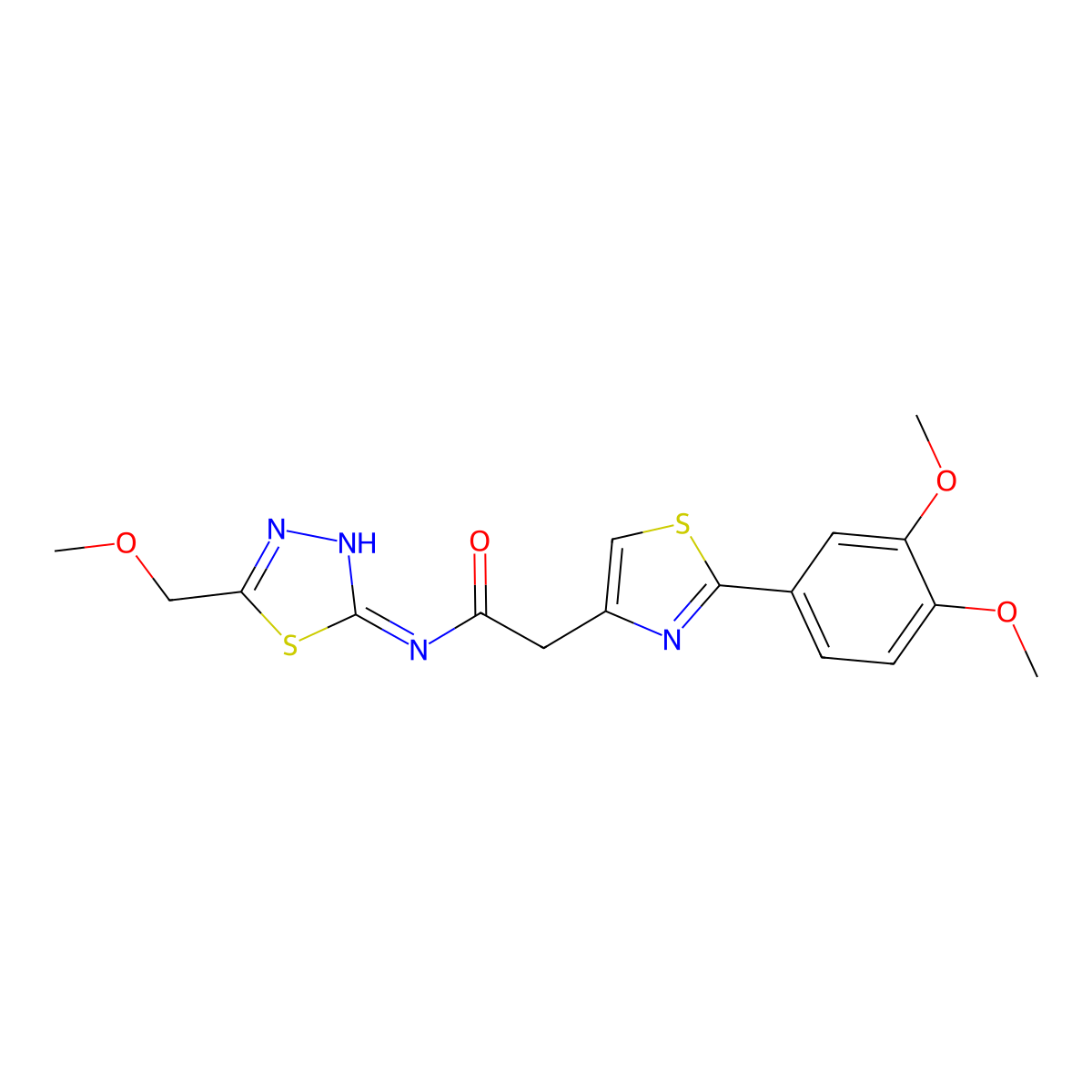 2-[2-(3,4-dimethoxyphenyl)-1,3-thiazol-4-yl]-N-[(2E)-5-(methoxymethyl)-1,3,4-thiadiazol-2(3H)-ylidene]acetamide molecular structure, CAS 1190247-96-1