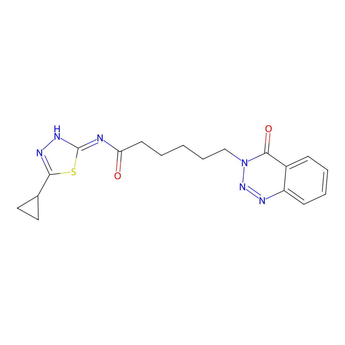 N-[(2Z)-5-cyclopropyl-1,3,4-thiadiazol-2(3H)-ylidene]-6-(4-oxo-1,2,3-benzotriazin-3(4H)-yl)hexanamide molecular structure, CAS 1190248-02-2