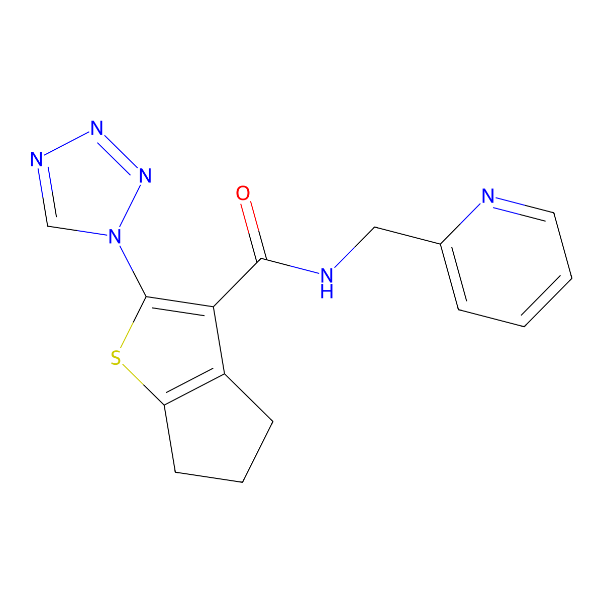 N-(pyridin-2-ylmethyl)-2-(1H-tetrazol-1-yl)-5,6-dihydro-4H-cyclopenta[b]thiophene-3-carboxamide molecular structure, CAS 1190248-25-9