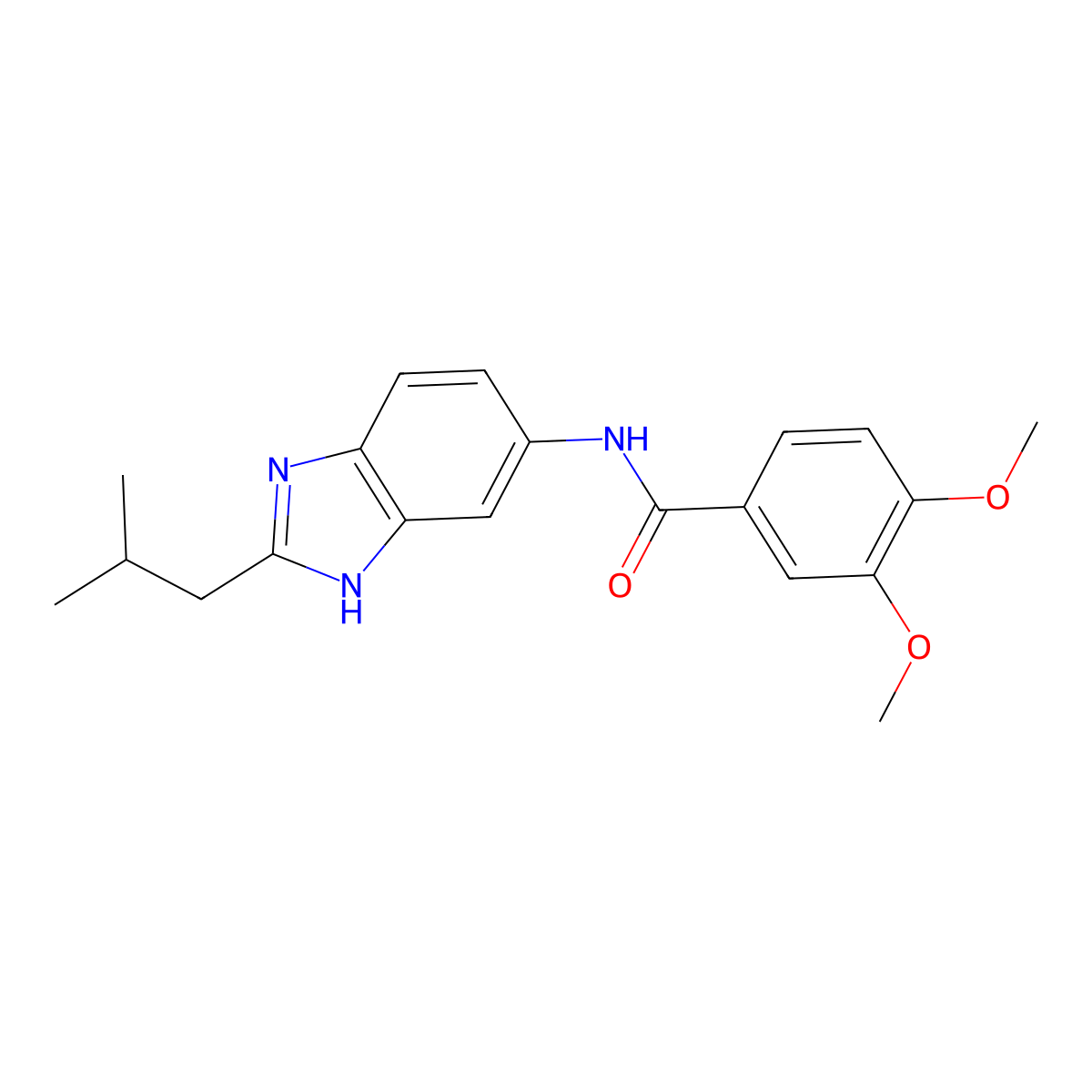 3,4-dimethoxy-N-[2-(2-methylpropyl)-1H-benzimidazol-5-yl]benzamide molecular structure, CAS 1190248-39-5