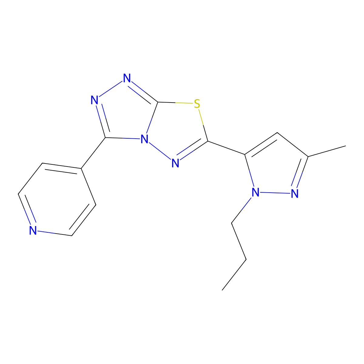 6-(3-methyl-1-propyl-1H-pyrazol-5-yl)-3-(pyridin-4-yl)[1,2,4]triazolo[3,4-b][1,3,4]thiadiazole molecular structure, CAS 1190248-51-1