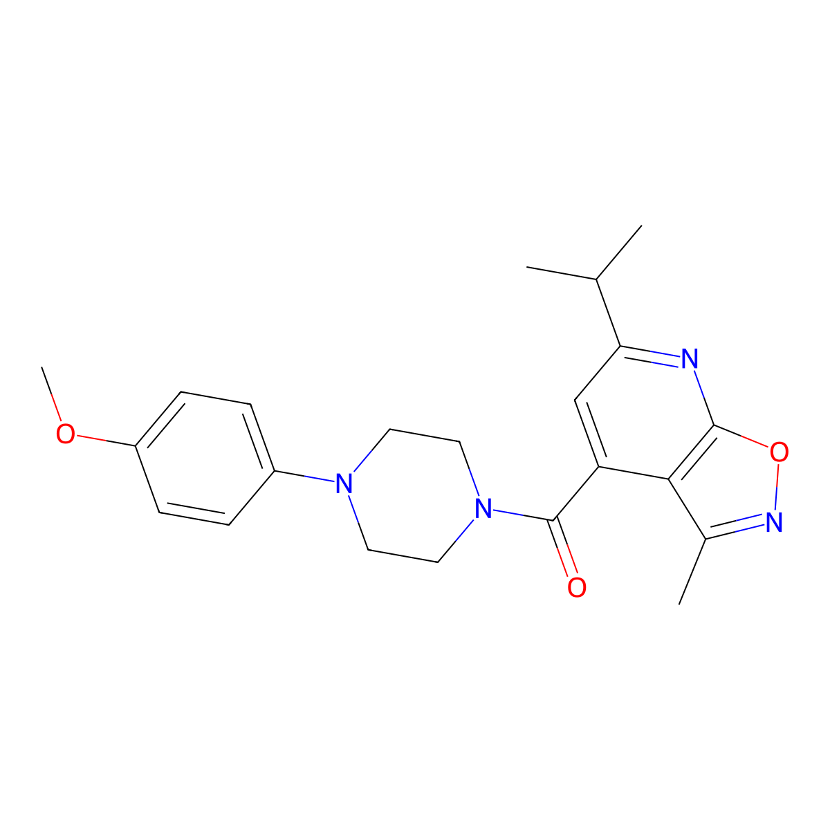 6-Isopropyl-4-{[4-(4-methoxyphenyl)-1-piperazinyl]carbonyl}-3-methylisoxazolo[5,4-b]pyridine molecular structure, CAS 1190248-59-9