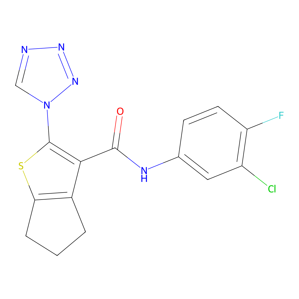 N-(3-chloro-4-fluorophenyl)-2-(1H-tetrazol-1-yl)-5,6-dihydro-4H-cyclopenta[b]thiophene-3-carboxamide molecular structure, CAS 1190248-65-7