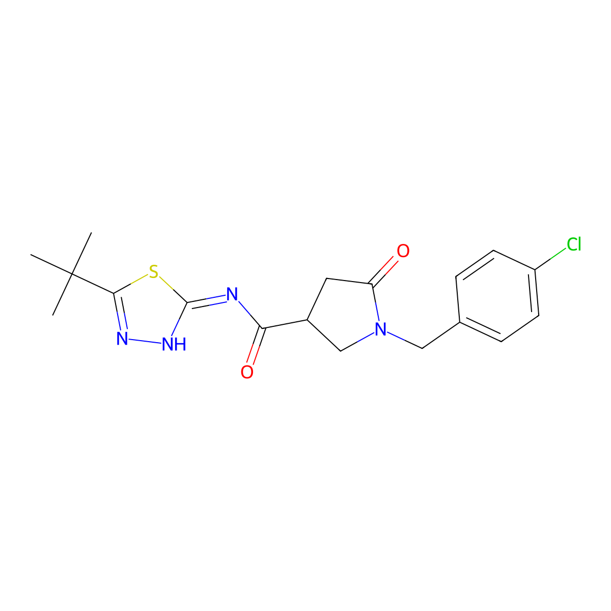 N-[(2E)-5-tert-butyl-1,3,4-thiadiazol-2(3H)-ylidene]-1-(4-chlorobenzyl)-5-oxopyrrolidine-3-carboxamide molecular structure, CAS 1190248-78-2