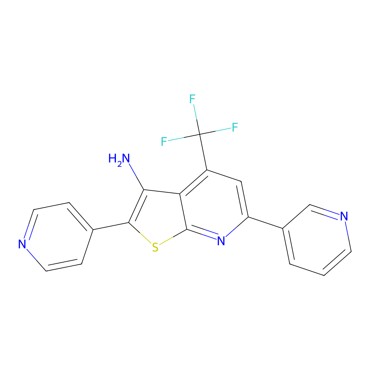 6-(Pyridin-3-yl)-2-(pyridin-4-yl)-4-(trifluoromethyl)thieno[2,3-b]pyridin-3-amine molecular structure, CAS 1190249-30-9