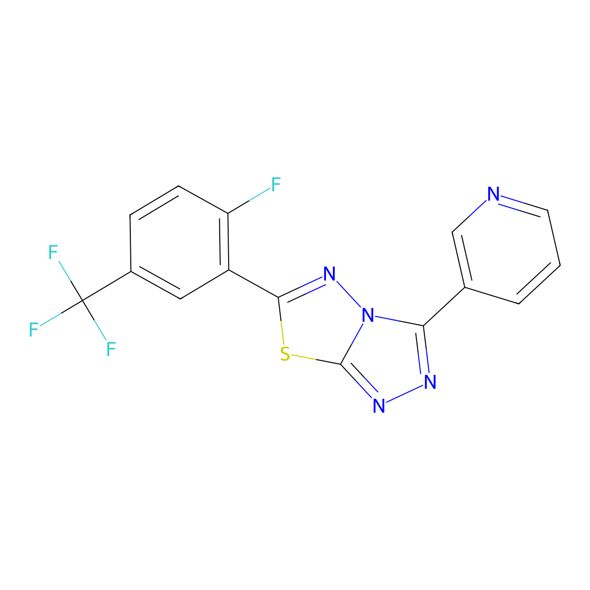6-[2-Fluoro-5-(trifluoromethyl)phenyl]-3-(pyridin-3-yl)[1,2,4]triazolo[3,4-b][1,3,4]thiadiazole molecular structure, CAS 1190249-31-0