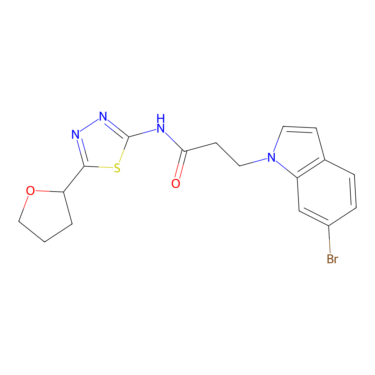 3-(6-bromo-1H-indol-1-yl)-N-[(2E)-5-(tetrahydrofuran-2-yl)-1,3,4-thiadiazol-2(3H)-ylidene]propanamide molecular structure, CAS 1190249-32-1