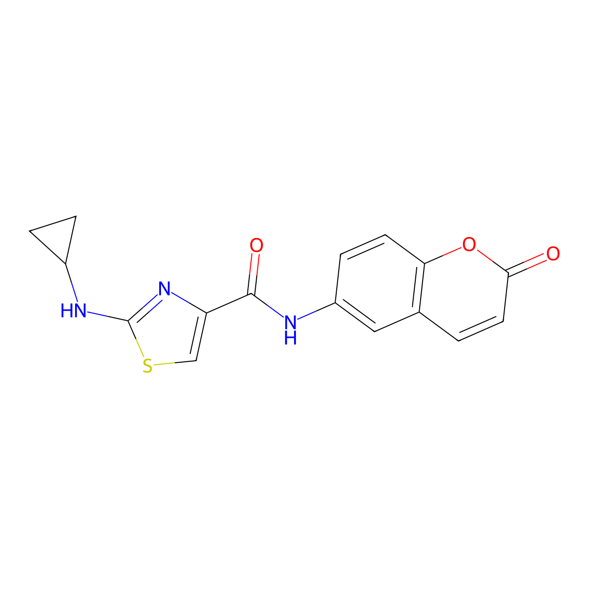 2-(cyclopropylamino)-N-(2-oxo-2H-chromen-6-yl)-1,3-thiazole-4-carboxamide molecular structure, CAS 1190249-43-4