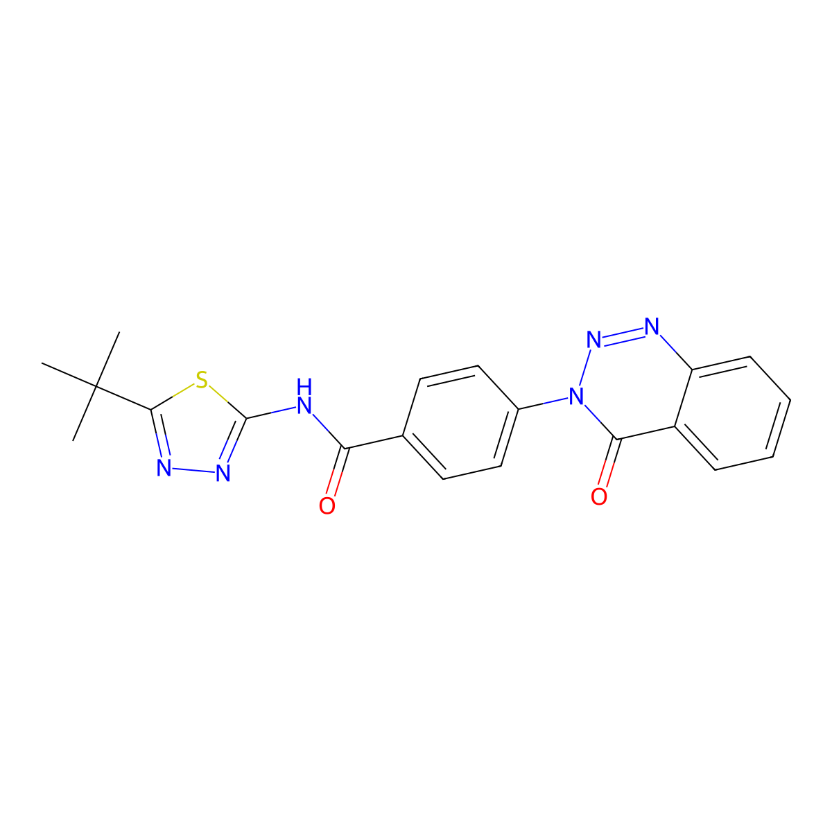 N-[(2Z)-5-tert-butyl-1,3,4-thiadiazol-2(3H)-ylidene]-4-(4-oxo-1,2,3-benzotriazin-3(4H)-yl)benzamide molecular structure, CAS 1190249-51-4