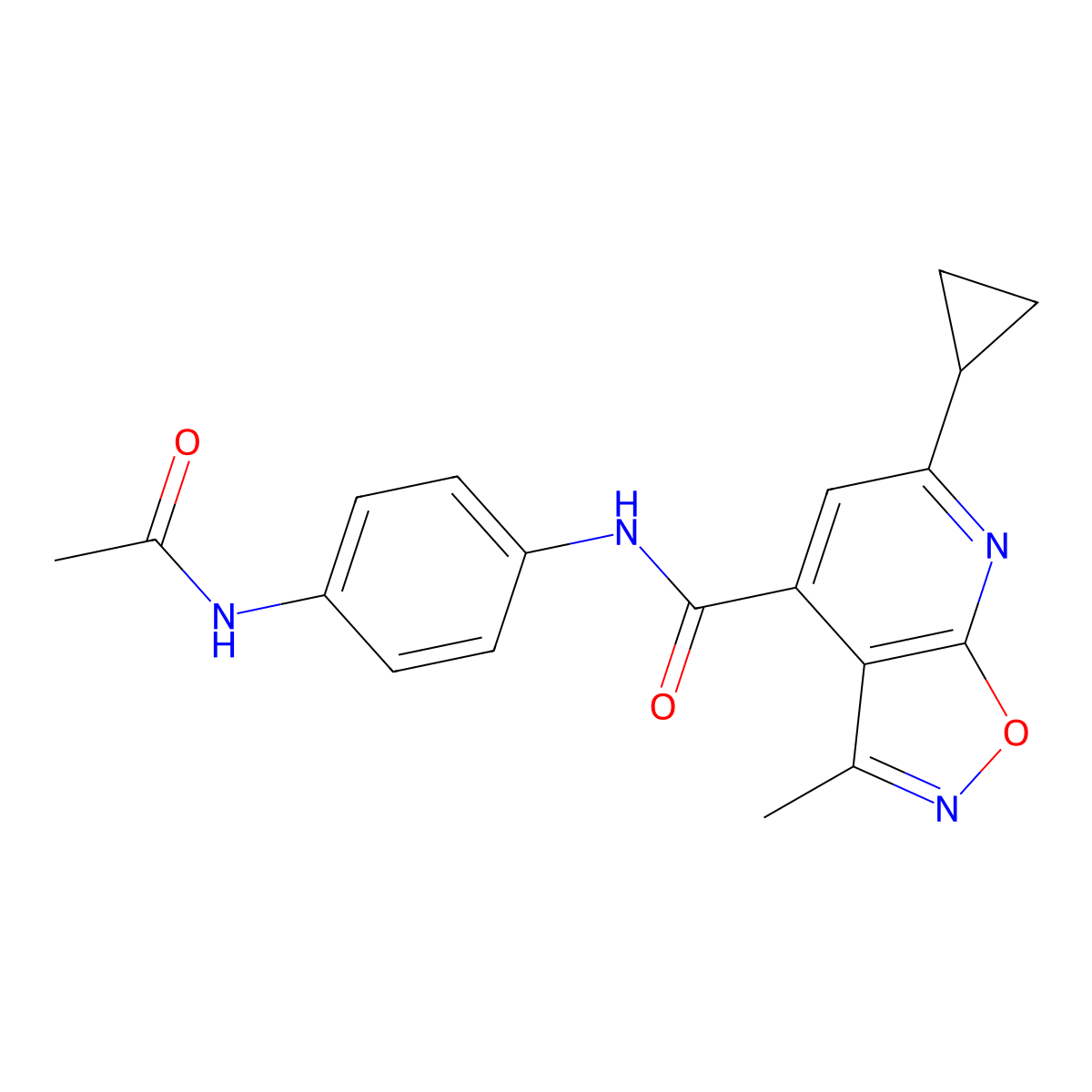 N-[4-(acetylamino)phenyl]-6-cyclopropyl-3-methyl[1,2]oxazolo[5,4-b]pyridine-4-carboxamide molecular structure, CAS 1190249-60-5