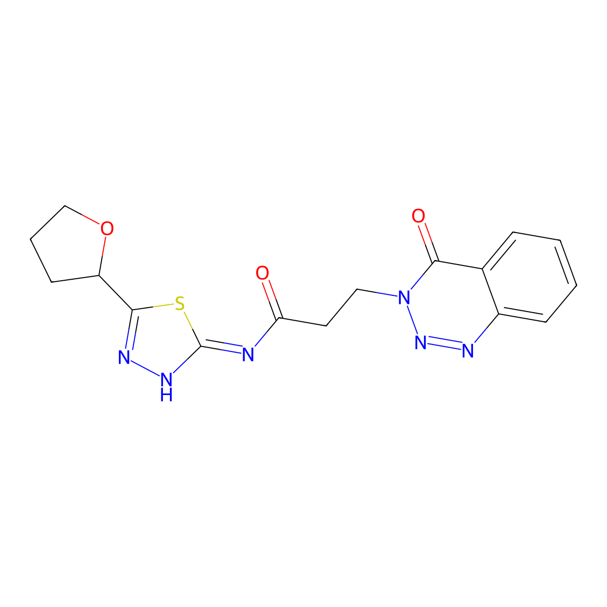 3-(4-oxo-1,2,3-benzotriazin-3(4H)-yl)-N-[(2Z)-5-(tetrahydrofuran-2-yl)-1,3,4-thiadiazol-2(3H)-ylidene]propanamide molecular structure, CAS 1190249-96-7