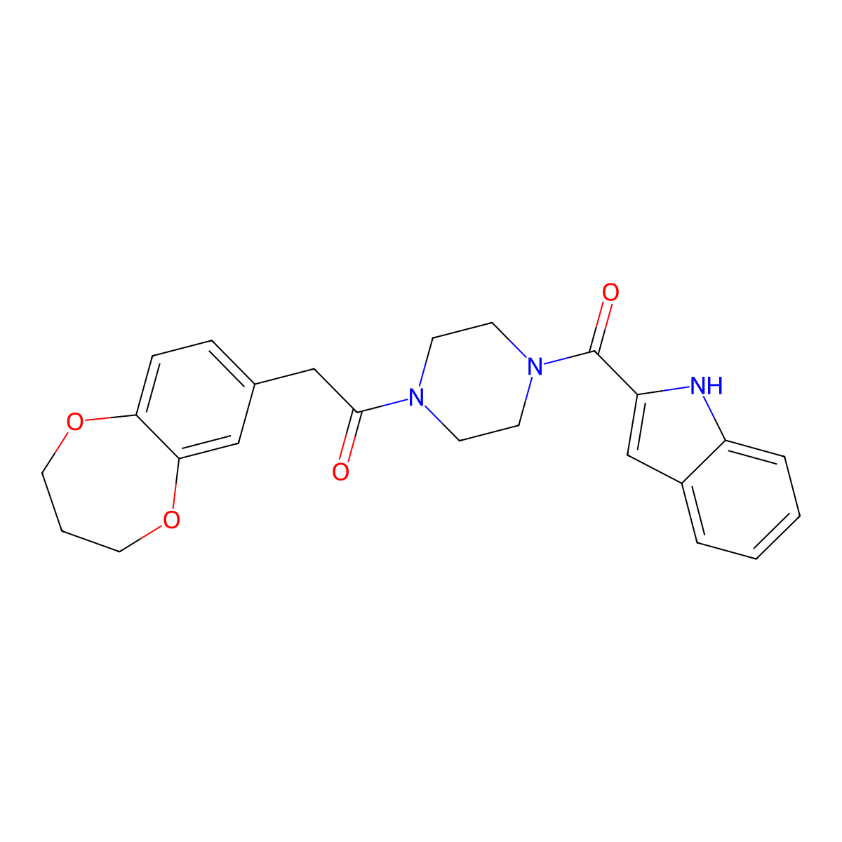 2-(3,4-dihydro-2H-1,5-benzodioxepin-7-yl)-1-[4-(1H-indol-2-ylcarbonyl)piperazin-1-yl]ethanone molecular structure, CAS 1190250-17-9