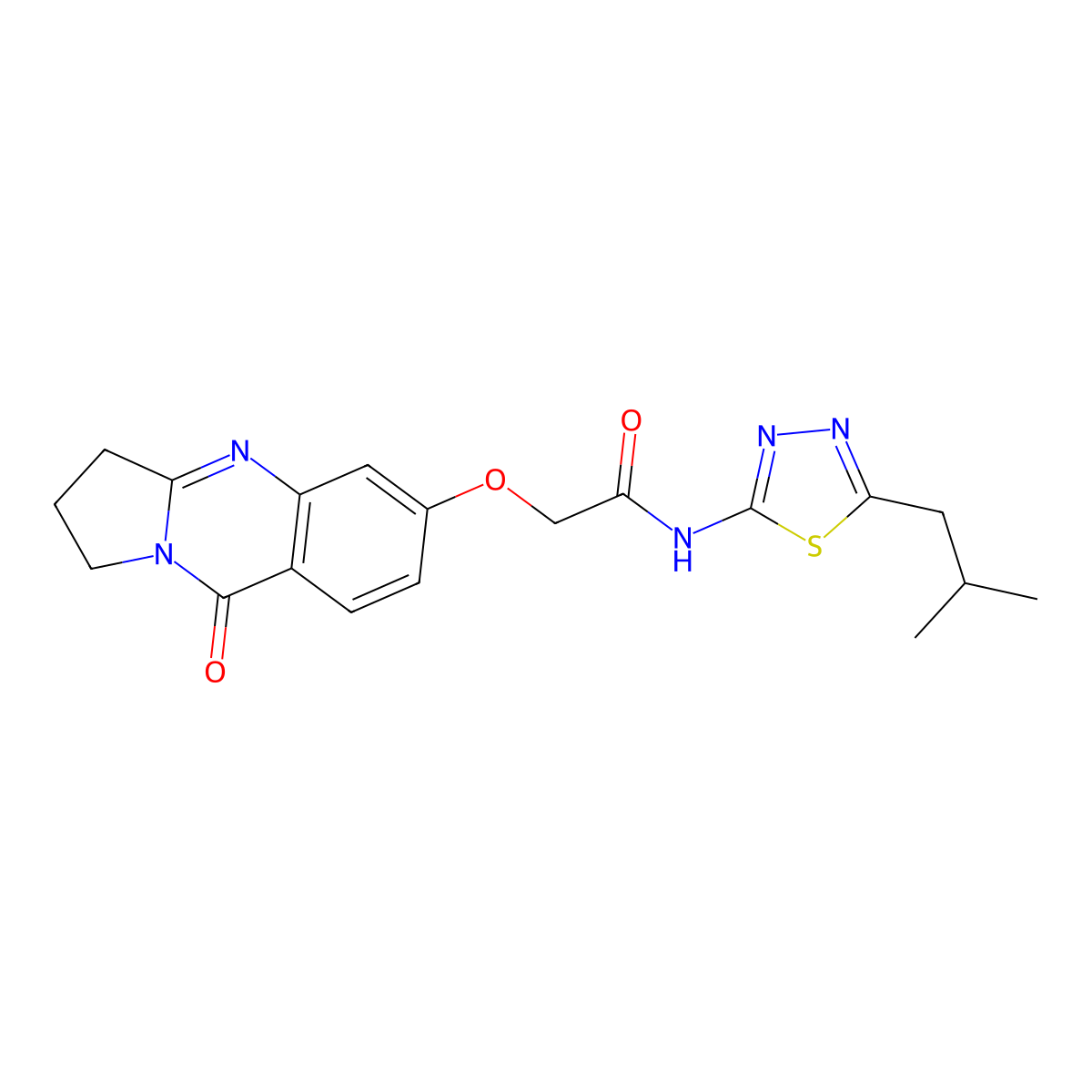 N-[(2E)-5-(2-methylpropyl)-1,3,4-thiadiazol-2(3H)-ylidene]-2-[(9-oxo-1,2,3,9-tetrahydropyrrolo[2,1-b]quinazolin-6-yl)oxy]acetamide molecular structure, CAS 1190250-28-2