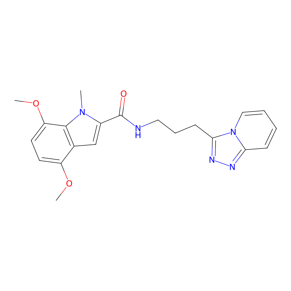 4,7-dimethoxy-1-methyl-N-[3-([1,2,4]triazolo[4,3-a]pyridin-3-yl)propyl]-1H-indole-2-carboxamide molecular structure, CAS 1190250-60-2