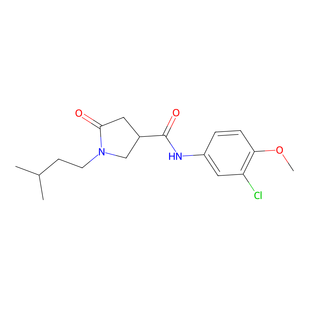 N-(3-chloro-4-methoxyphenyl)-1-(3-methylbutyl)-5-oxopyrrolidine-3-carboxamide molecular structure, CAS 1190250-81-7