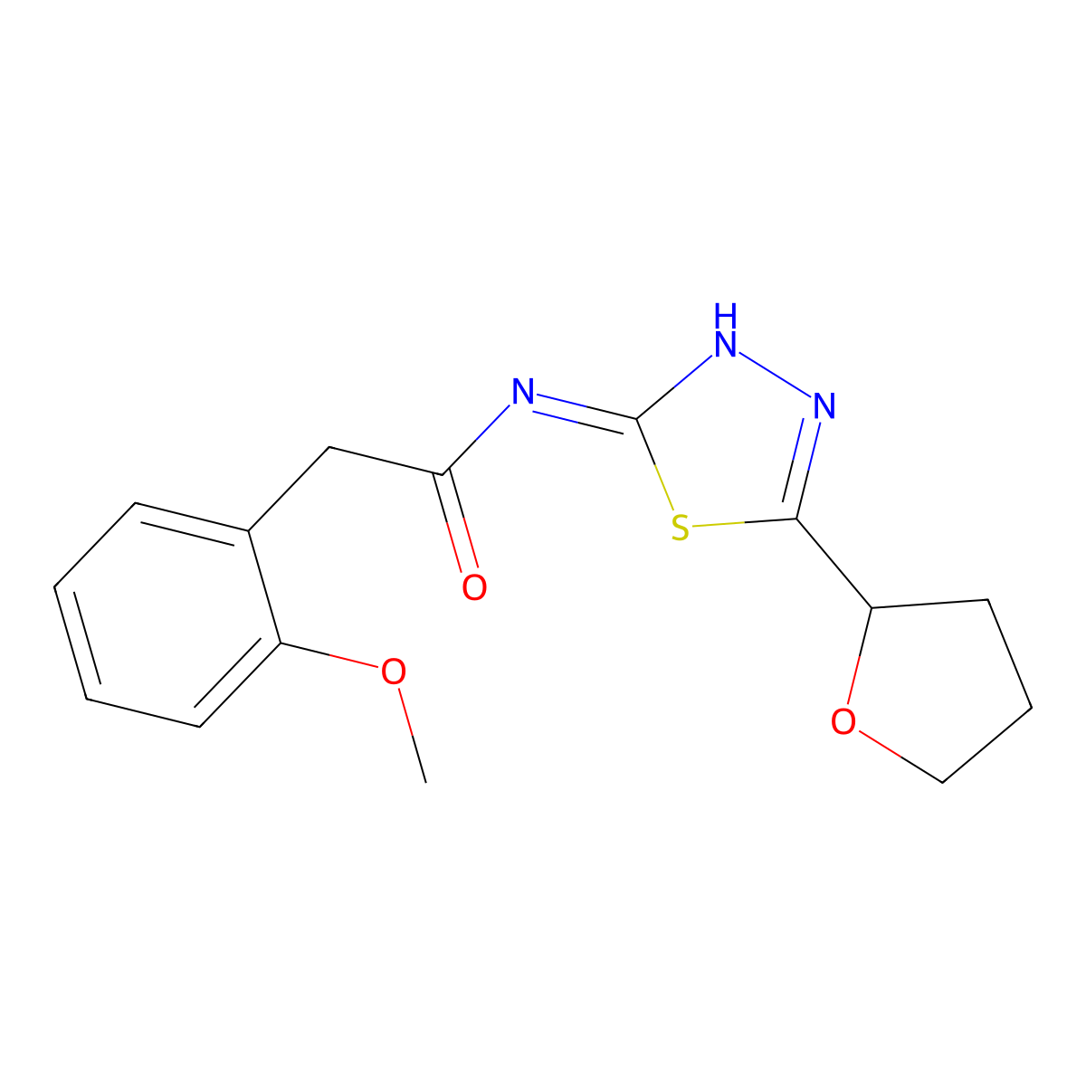 2-(2-methoxyphenyl)-N-[(2Z)-5-(tetrahydrofuran-2-yl)-1,3,4-thiadiazol-2(3H)-ylidene]acetamide molecular structure, CAS 1190250-86-2