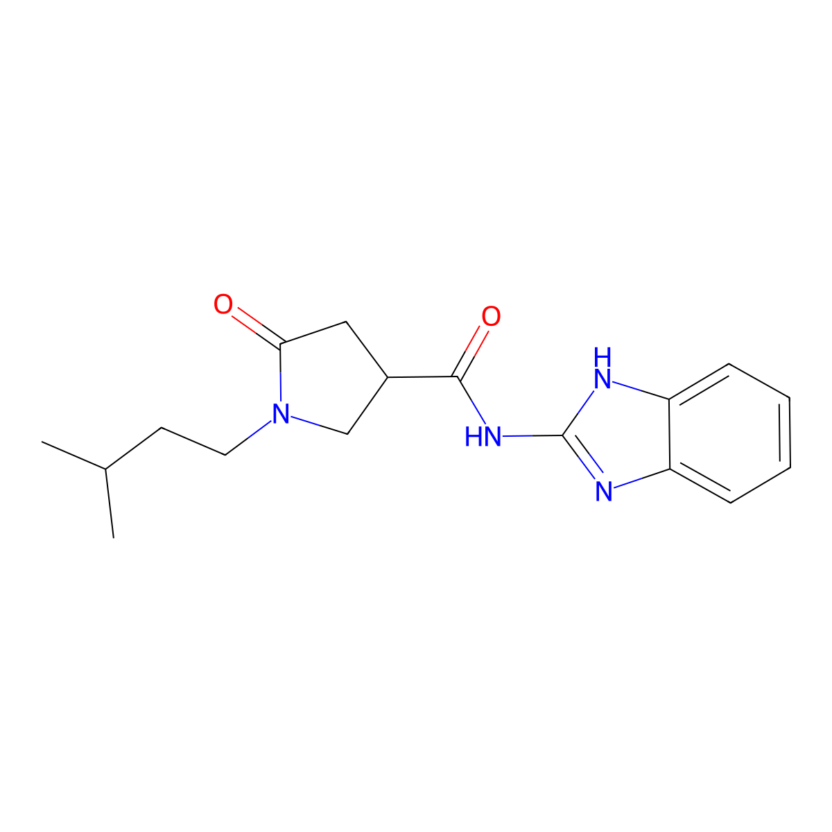 N-(1,3-dihydro-2H-benzimidazol-2-ylidene)-1-(3-methylbutyl)-5-oxopyrrolidine-3-carboxamide molecular structure, CAS 1190251-19-4