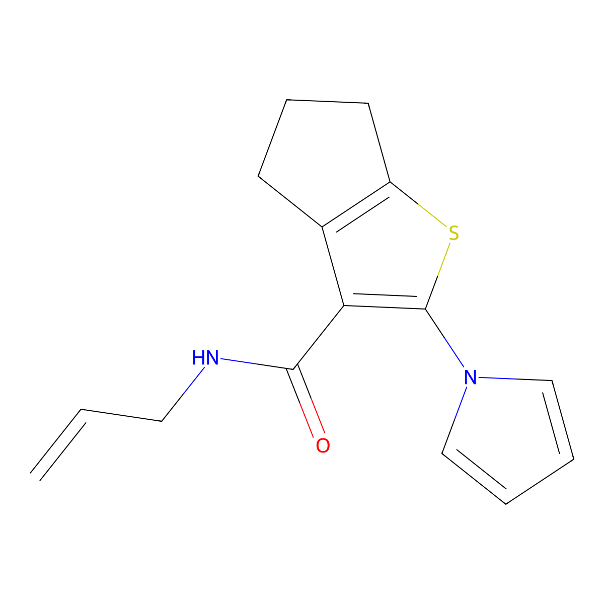 N-(prop-2-en-1-yl)-2-(1H-pyrrol-1-yl)-5,6-dihydro-4H-cyclopenta[b]thiophene-3-carboxamide molecular structure, CAS 1190251-20-7