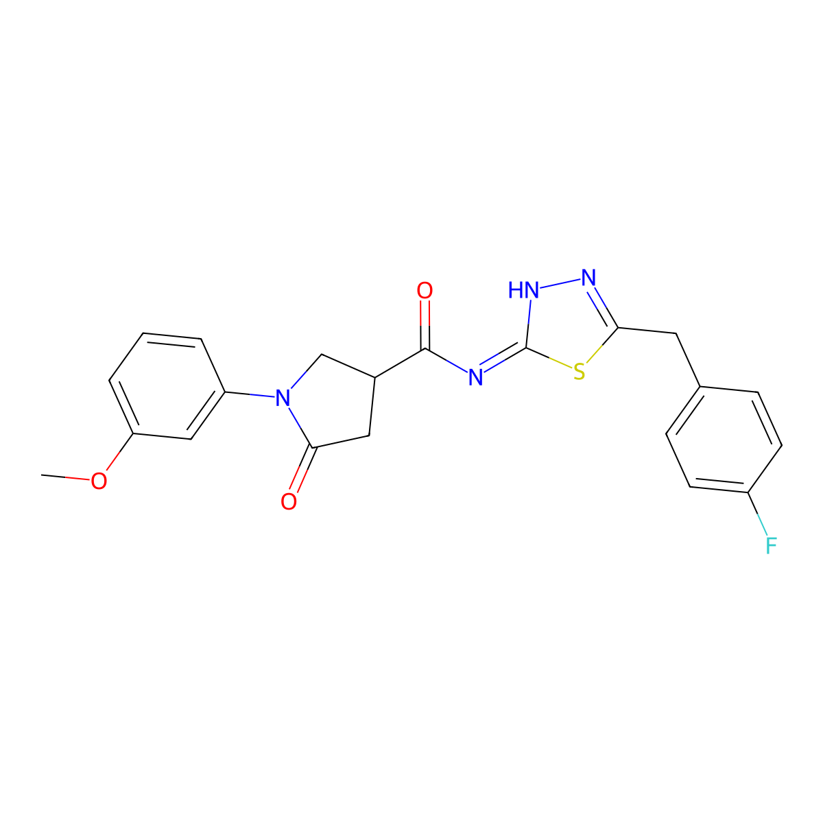 N-[(2E)-5-(4-fluorobenzyl)-1,3,4-thiadiazol-2(3H)-ylidene]-1-(3-methoxyphenyl)-5-oxopyrrolidine-3-carboxamide molecular structure, CAS 1190251-43-4