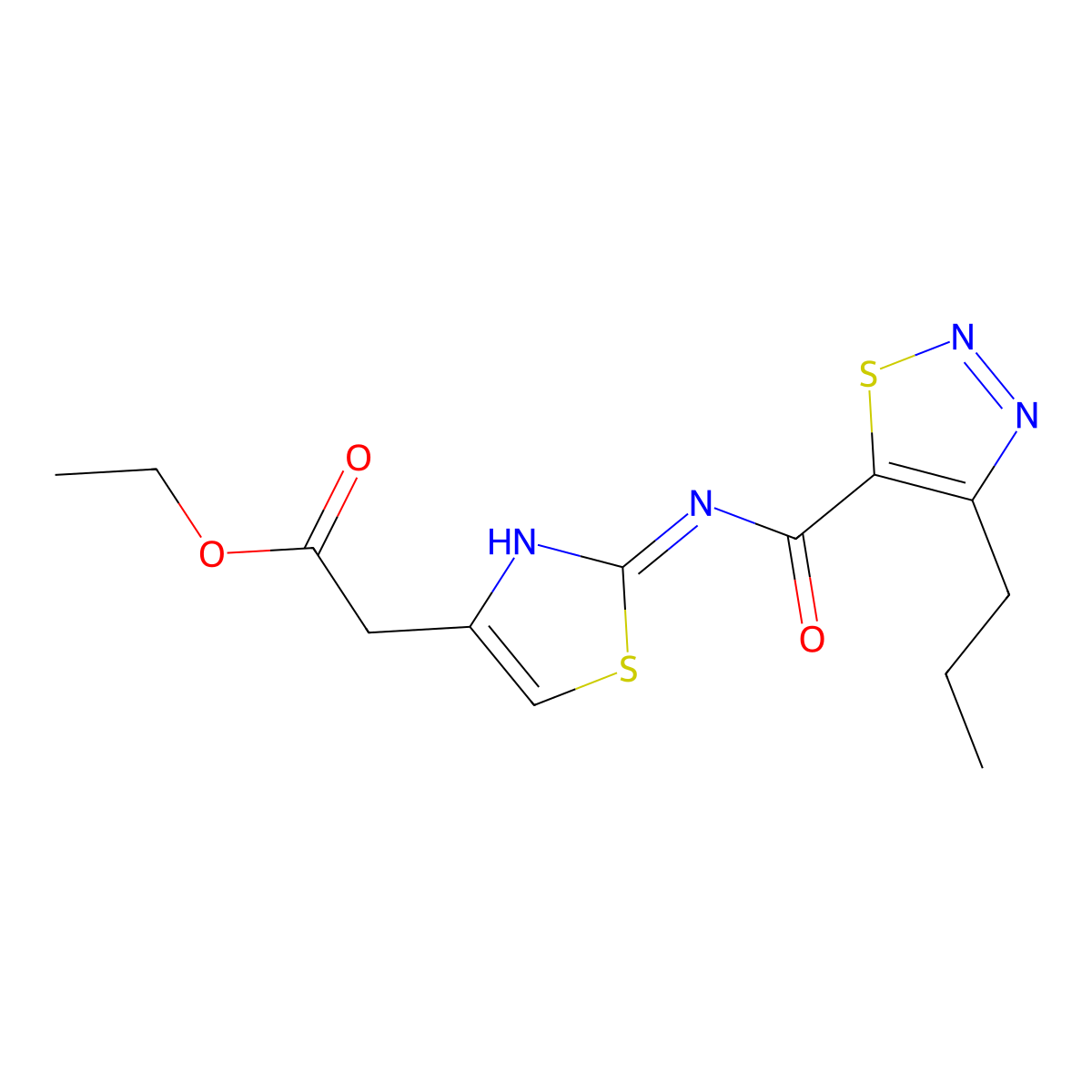 Ethyl (2-{[(4-propyl-1,2,3-thiadiazol-5-yl)carbonyl]amino}-1,3-thiazol-4-yl)acetate molecular structure, CAS 1190251-74-1