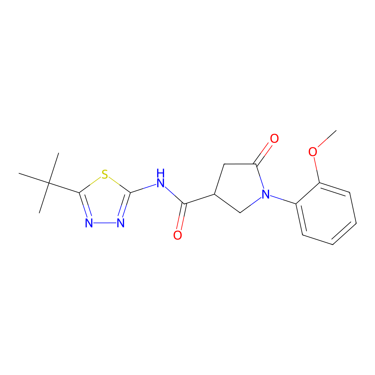 N-[(2E)-5-tert-butyl-1,3,4-thiadiazol-2(3H)-ylidene]-1-(2-methoxyphenyl)-5-oxopyrrolidine-3-carboxamide molecular structure, CAS 1190251-93-4