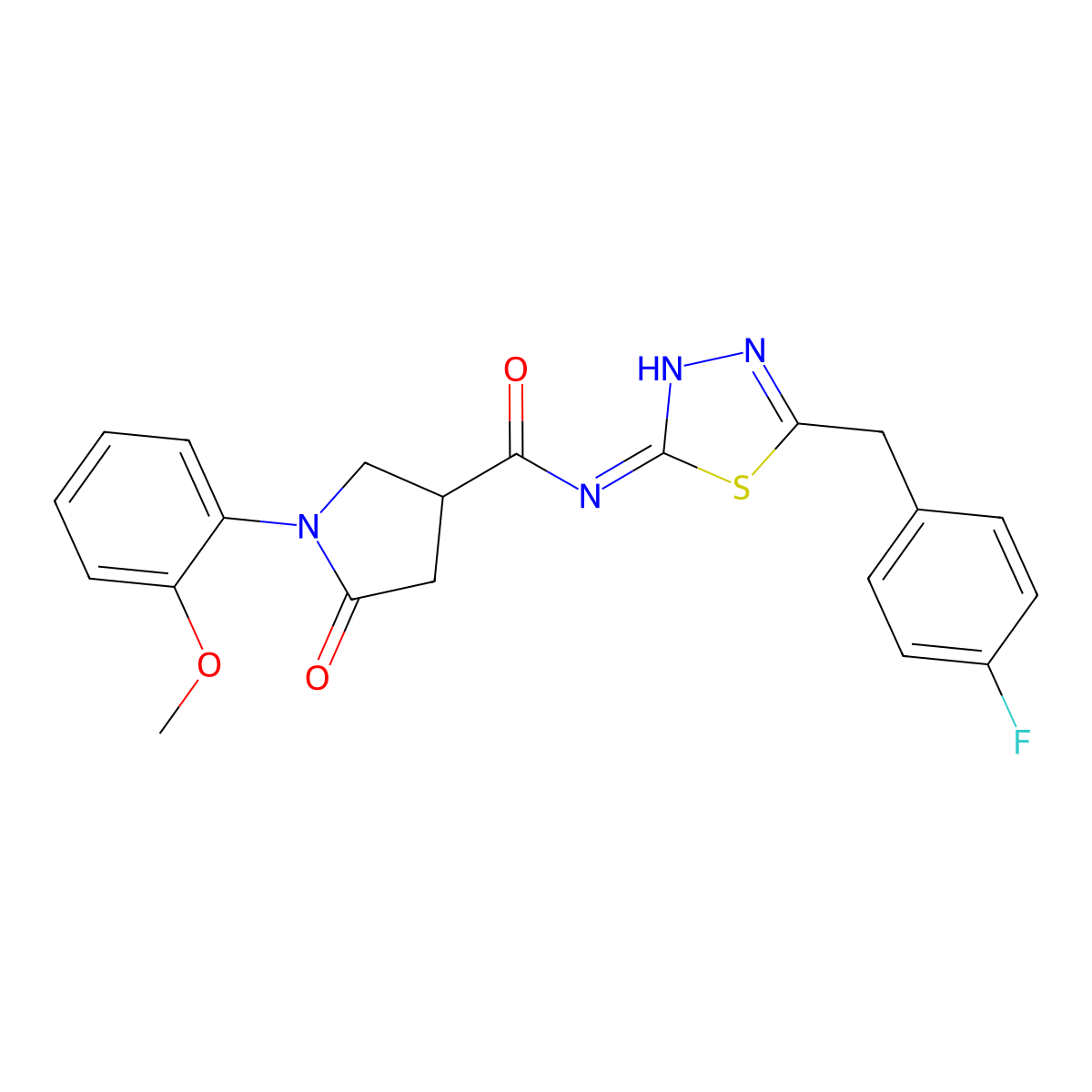 N-[(2E)-5-(4-fluorobenzyl)-1,3,4-thiadiazol-2(3H)-ylidene]-1-(2-methoxyphenyl)-5-oxopyrrolidine-3-carboxamide molecular structure, CAS 1190252-02-8