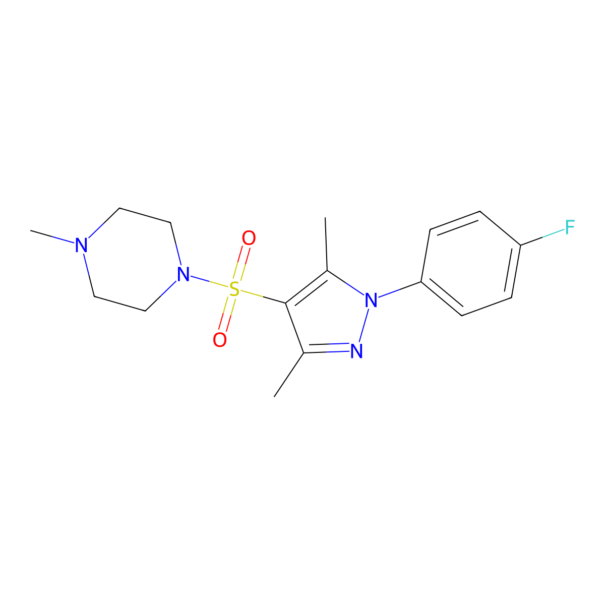 1-{[1-(4-fluorophenyl)-3,5-dimethyl-1H-pyrazol-4-yl]sulfonyl}-4-methylpiperazine molecular structure, CAS 1190252-16-4