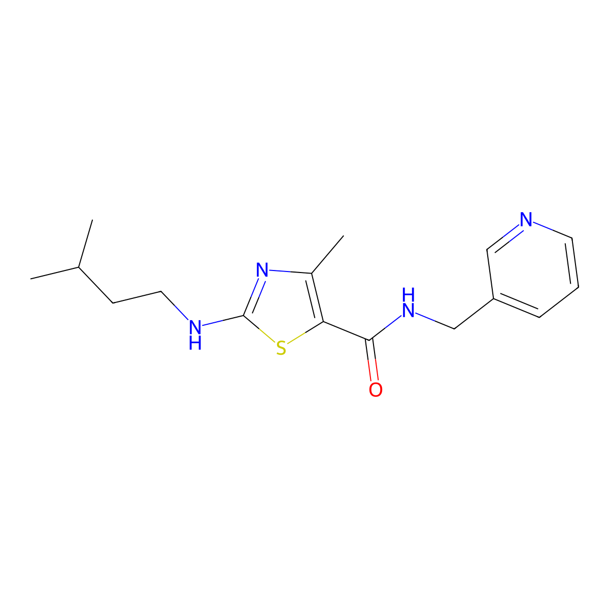 4-methyl-2-[(3-methylbutyl)amino]-N-(pyridin-3-ylmethyl)-1,3-thiazole-5-carboxamide molecular structure, CAS 1190252-34-6