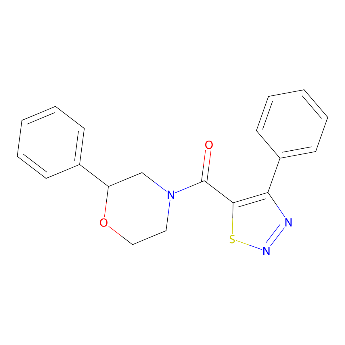 (2-Phenylmorpholin-4-yl)(4-phenyl-1,2,3-thiadiazol-5-yl)methanone molecular structure, CAS 1190252-35-7