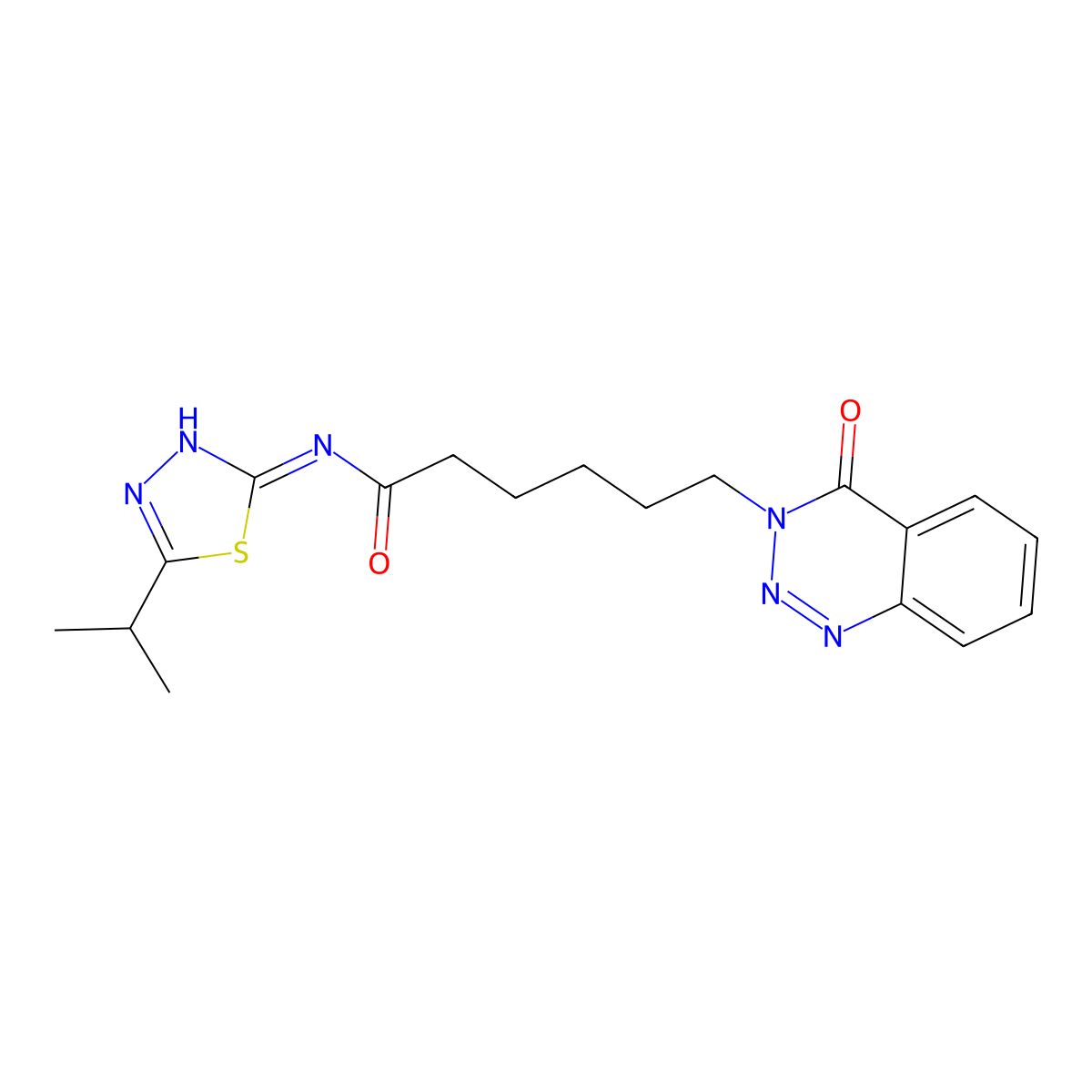6-(4-oxo-1,2,3-benzotriazin-3(4H)-yl)-N-[(2Z)-5-(propan-2-yl)-1,3,4-thiadiazol-2(3H)-ylidene]hexanamide molecular structure, CAS 1190252-65-3