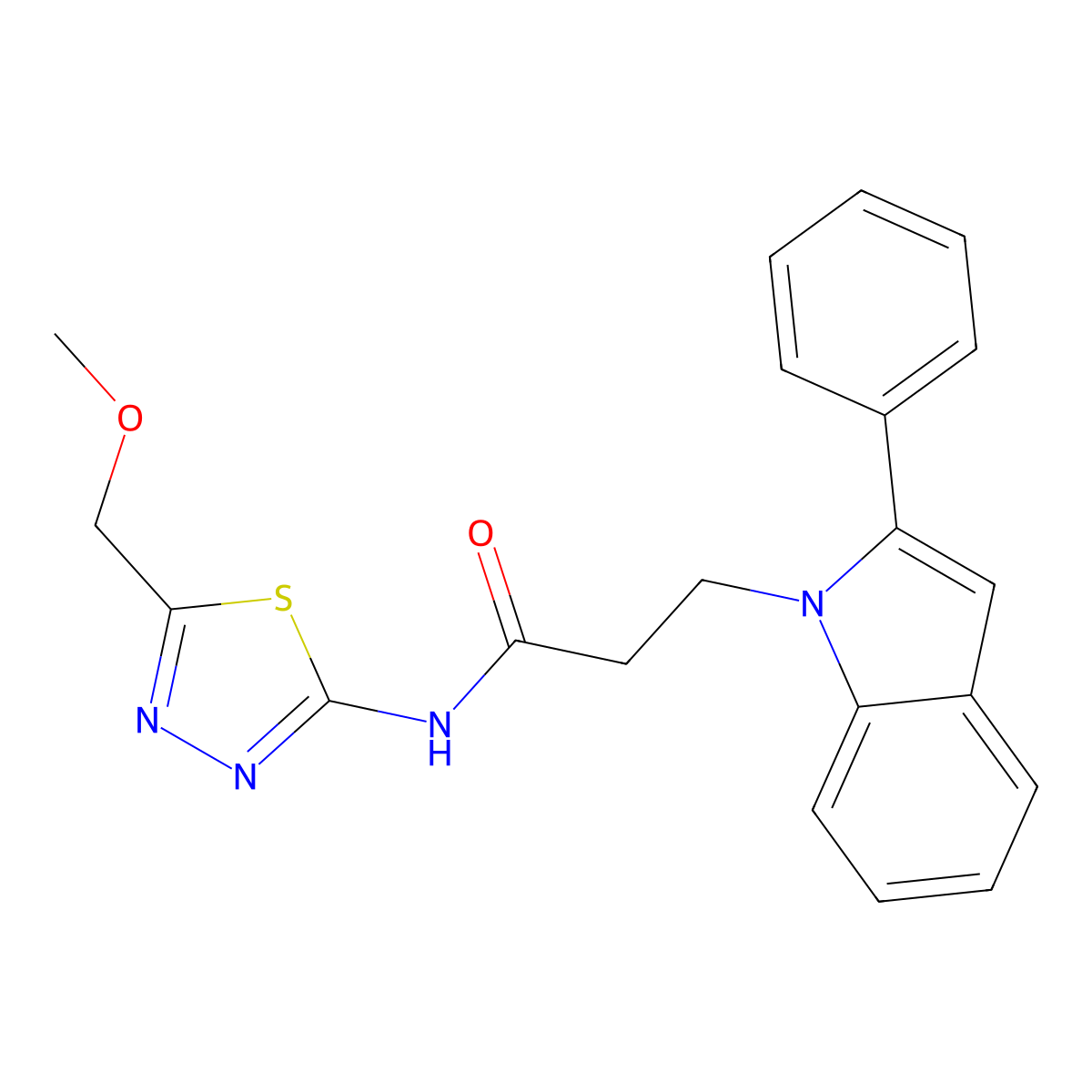 N-[(2E)-5-(methoxymethyl)-1,3,4-thiadiazol-2(3H)-ylidene]-3-(2-phenyl-1H-indol-1-yl)propanamide molecular structure, CAS 1190252-68-6