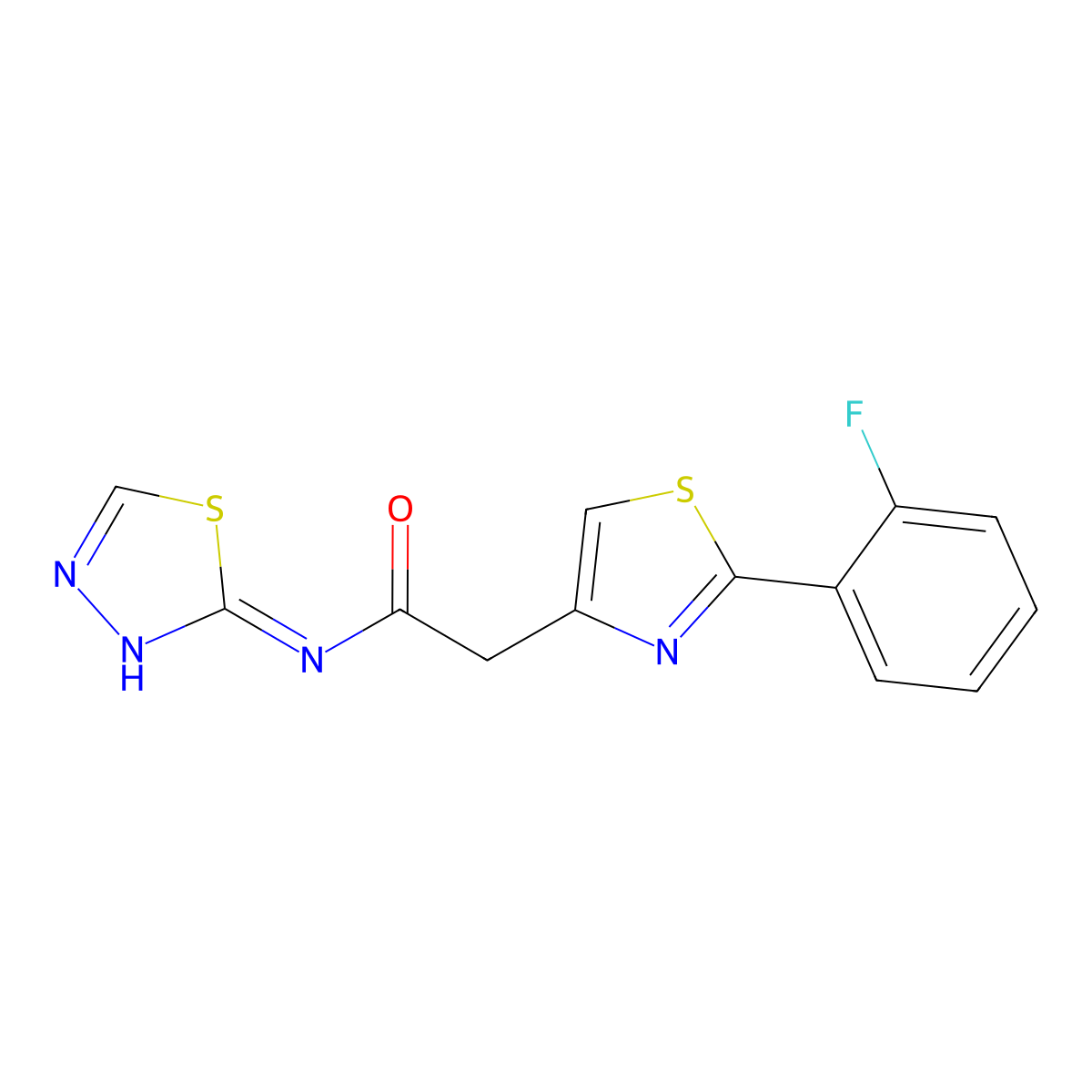 2-[2-(2-fluorophenyl)-1,3-thiazol-4-yl]-N-[(2Z)-1,3,4-thiadiazol-2(3H)-ylidene]acetamide molecular structure, CAS 1190252-85-7