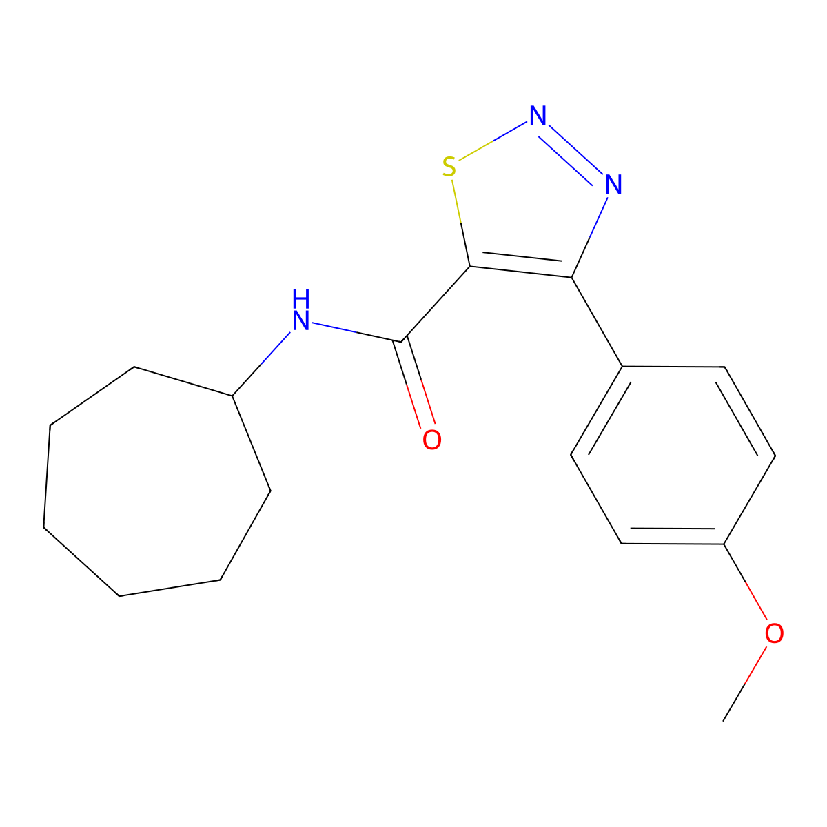 N-cycloheptyl-4-(4-methoxyphenyl)-1,2,3-thiadiazole-5-carboxamide molecular structure, CAS 1190252-94-8
