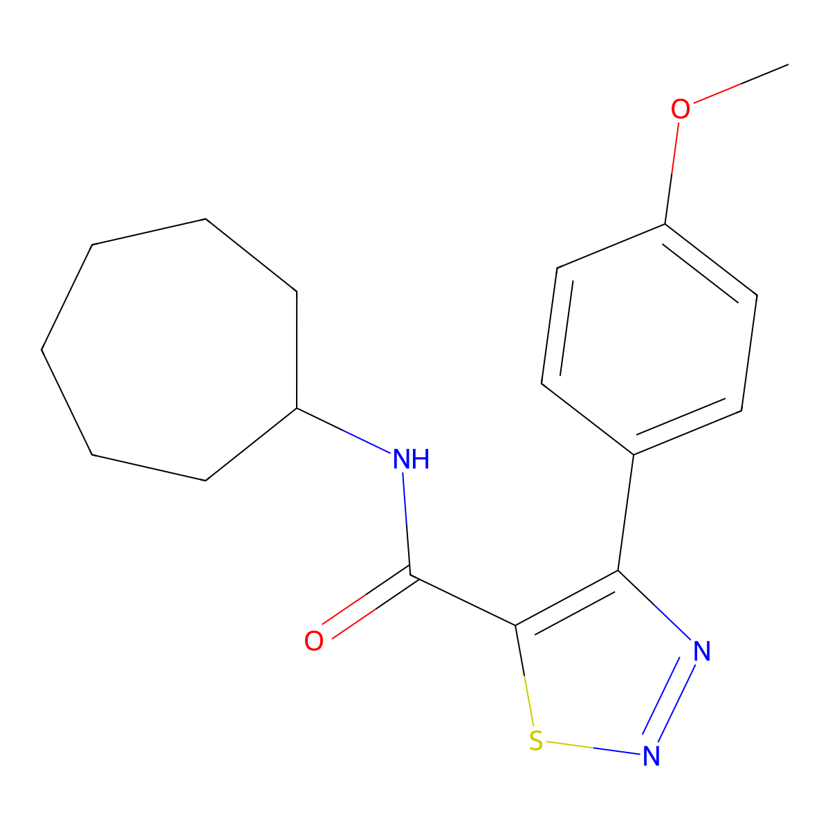 N-cycloheptyl-4-(4-methoxyphenyl)-1,2,3-thiadiazole-5-carboxamide molecular structure, CAS 1190252-94-8