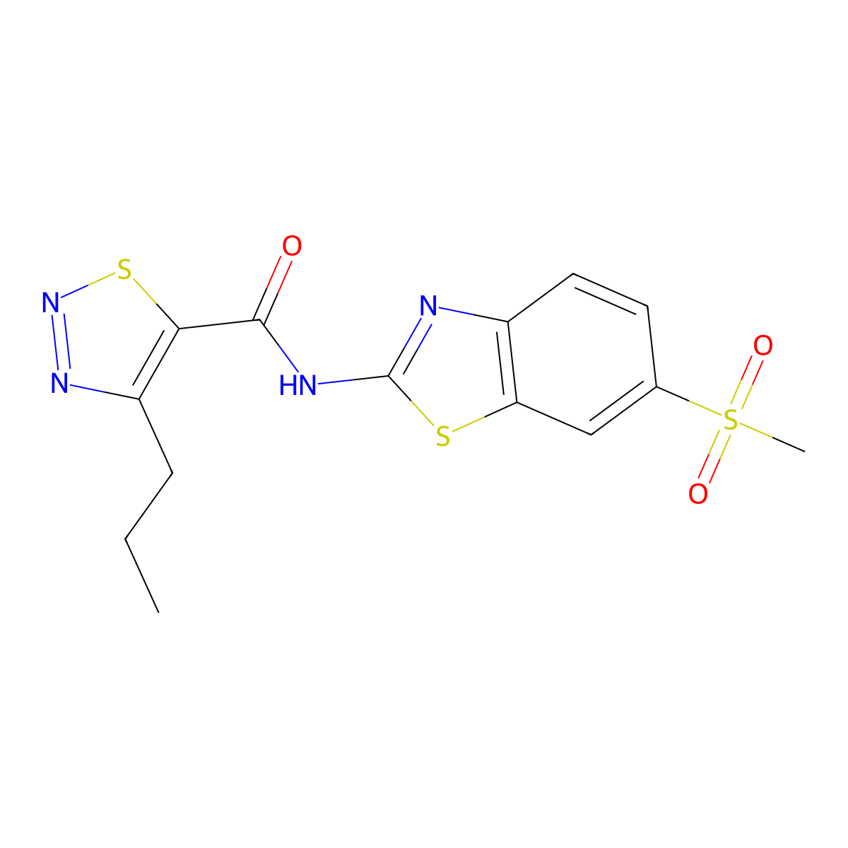 N-[(2Z)-6-(methylsulfonyl)-1,3-benzothiazol-2(3H)-ylidene]-4-propyl-1,2,3-thiadiazole-5-carboxamide molecular structure, CAS 1190253-23-6