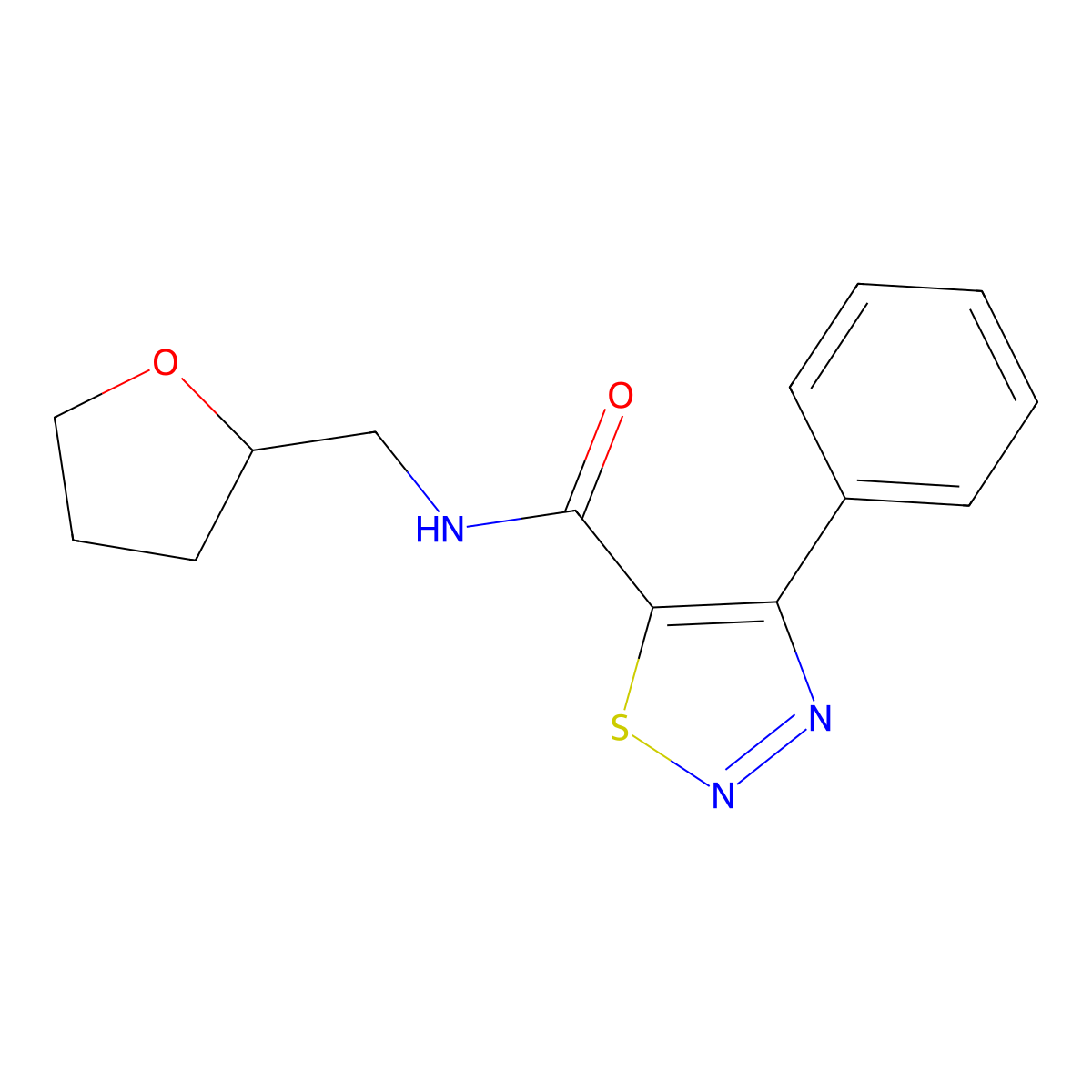 4-phenyl-N-(tetrahydrofuran-2-ylmethyl)-1,2,3-thiadiazole-5-carboxamide molecular structure, CAS 1190253-34-9