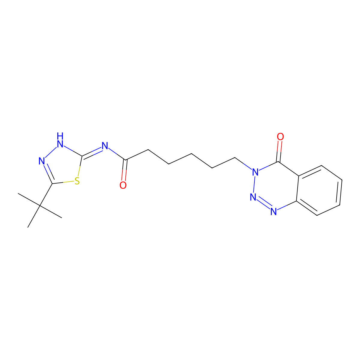 N-[(2Z)-5-tert-butyl-1,3,4-thiadiazol-2(3H)-ylidene]-6-(4-oxo-1,2,3-benzotriazin-3(4H)-yl)hexanamide molecular structure, CAS 1190253-46-3