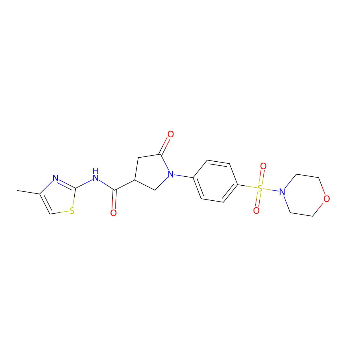 N-(4-methyl-1,3-thiazol-2-yl)-1-[4-(morpholin-4-ylsulfonyl)phenyl]-5-oxopyrrolidine-3-carboxamide molecular structure, CAS 1190253-53-2
