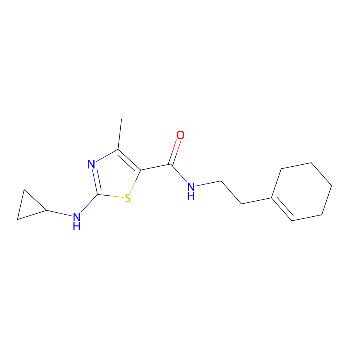 N-[2-(cyclohex-1-en-1-yl)ethyl]-2-(cyclopropylamino)-4-methyl-1,3-thiazole-5-carboxamide molecular structure, CAS 1190253-65-6