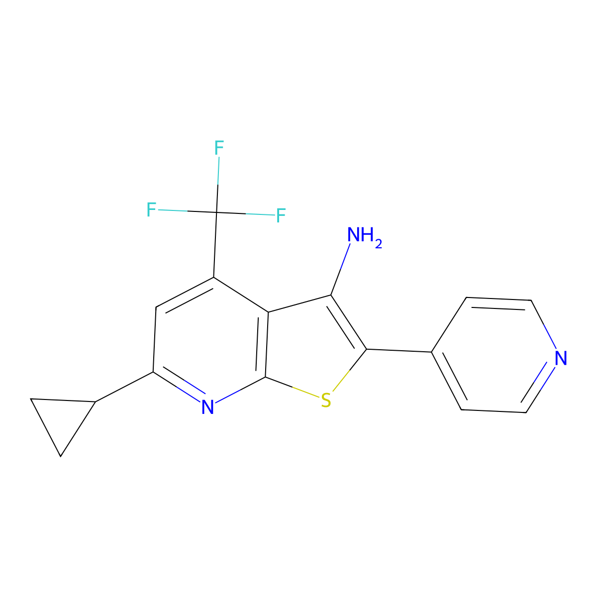 6-Cyclopropyl-2-(pyridin-4-yl)-4-(trifluoromethyl)thieno[2,3-b]pyridin-3-amine molecular structure, CAS 1190253-82-7