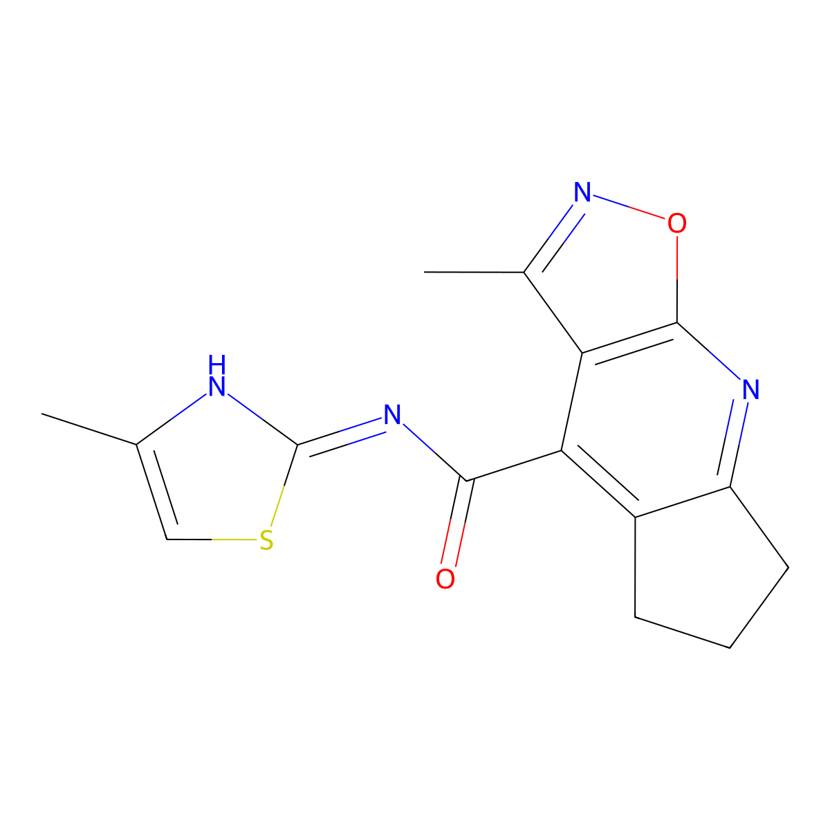 3-methyl-N-(4-methylthiazol-2-yl)-6,7-dihydro-5H-cyclopenta[b]isoxazolo[4,5-e]pyridine-4-carboxamide molecular structure, CAS 1190254-22-8