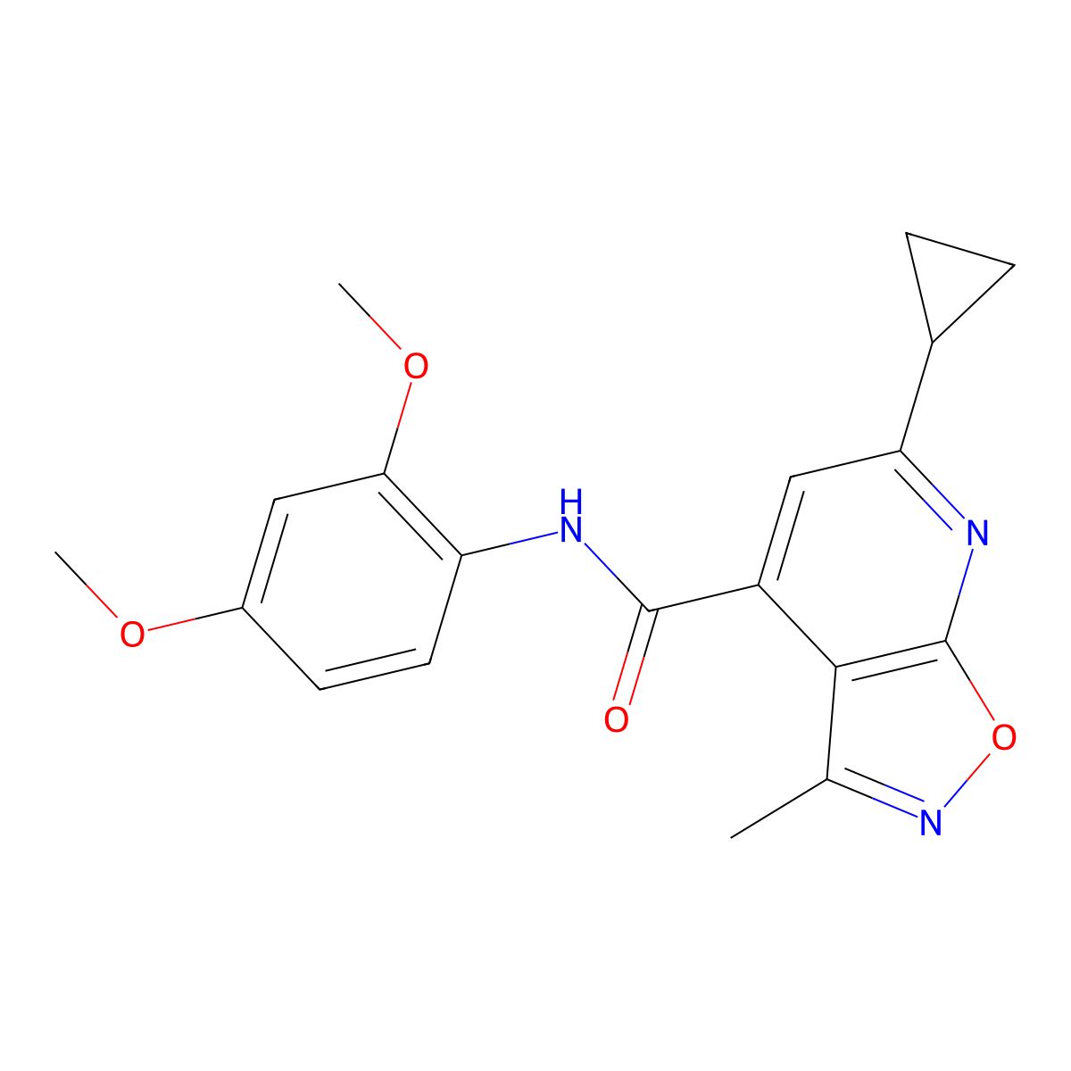 6-cyclopropyl-N-(2,4-dimethoxyphenyl)-3-methyl[1,2]oxazolo[5,4-b]pyridine-4-carboxamide molecular structure, CAS 1190254-48-8