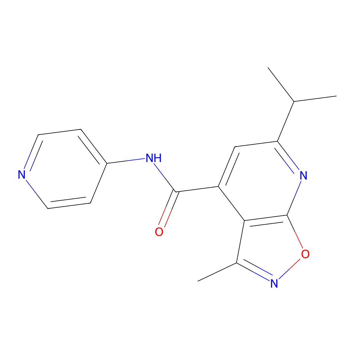 3-methyl-6-(propan-2-yl)-N-(pyridin-4-yl)[1,2]oxazolo[5,4-b]pyridine-4-carboxamide molecular structure, CAS 1190254-67-1