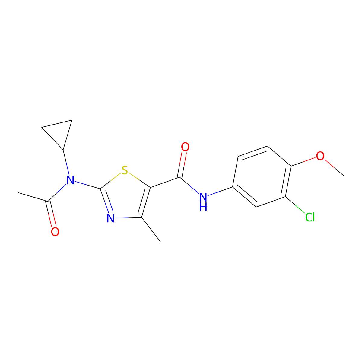 2-[acetyl(cyclopropyl)amino]-N-(3-chloro-4-methoxyphenyl)-4-methyl-1,3-thiazole-5-carboxamide molecular structure, CAS 1190254-70-6